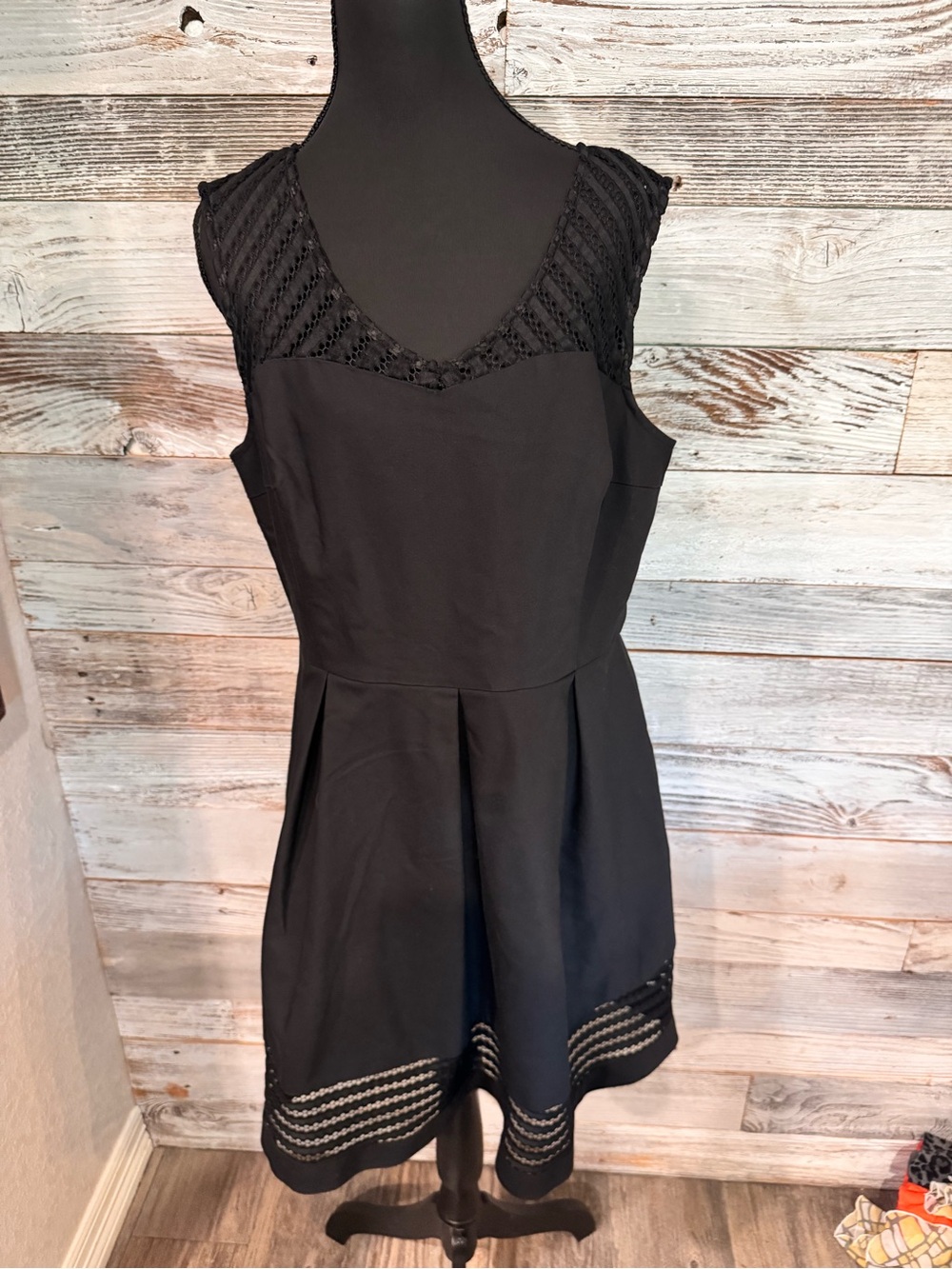 NWT Charming Charlie Black Sleeveless Fit-and-Flare Dress with Lace Insets